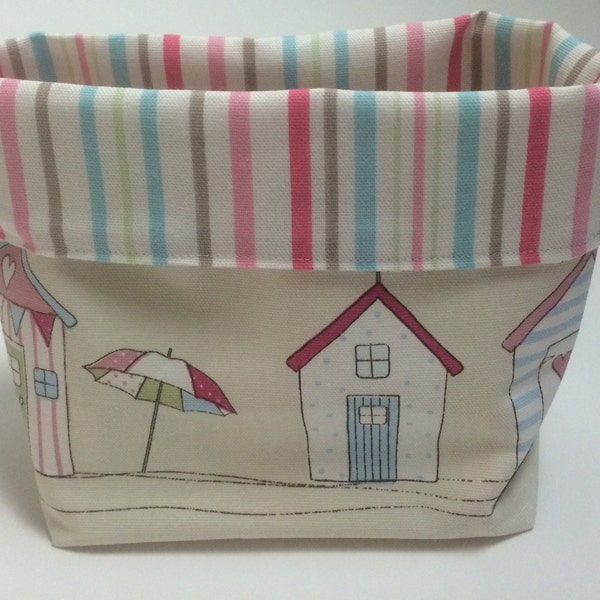 Fabric basket organiser beach hut fabric basket handmade organiser tidy basket handmade in uk