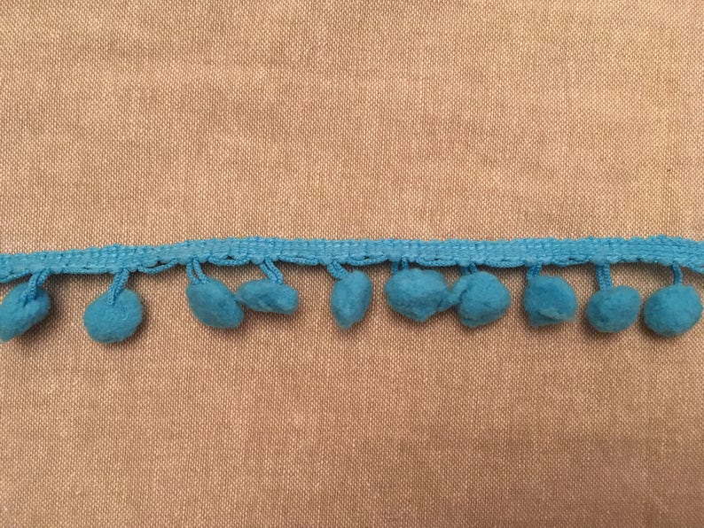 1 metre turquoise pom pom trim blue trimming