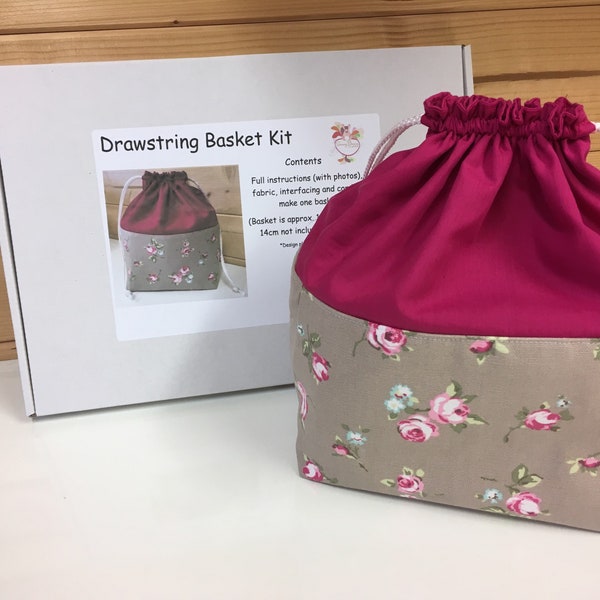 Drawstring Basket kit sewing tutorial kit make your own fabric basket DIY kit organiser