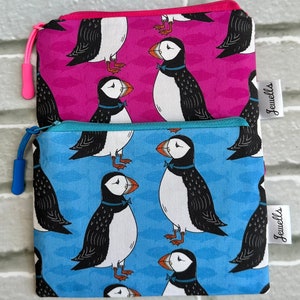 Blue or Pink Puffin fabric coin purse image 4