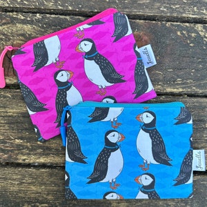 Blue or Pink Puffin fabric coin purse image 3