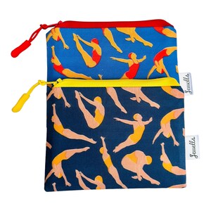 Retro Swimming Diving Diver Swimmer fabric coin purse pouch swimming plain red yellow
