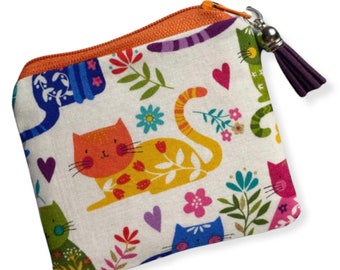 Pochette de porte-monnaie en tissu faite main de chat en 2 tailles et 8 modèles