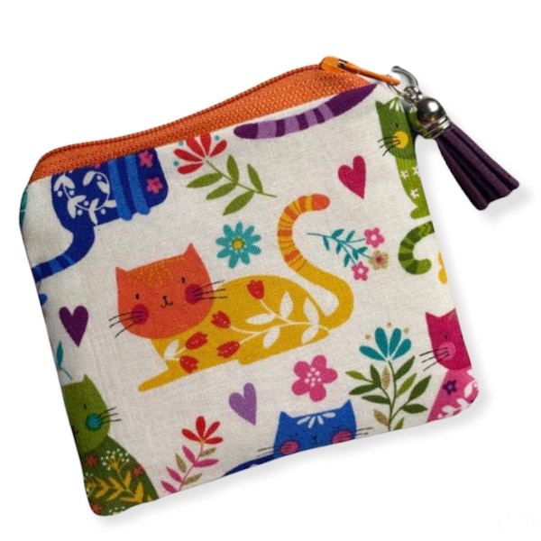 Cat handmade fabric coin purse pouch in 2 sizes and 8 designs