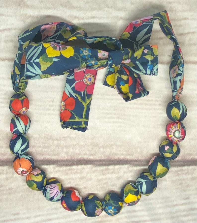 Fabric Beaded Necklace Made With Liberty Navy - Etsy