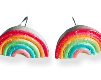 Rainbow Resin Earrings small glitter stud