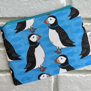 Blue or Pink Puffin fabric coin purse image 2