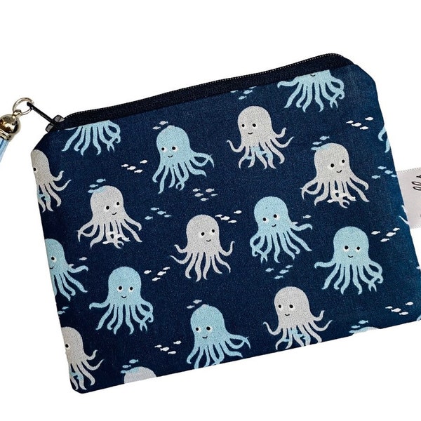 Pochette porte monnaie en tissu bleu marine Octopus 2 tailles