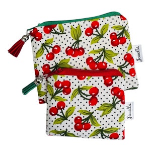 Pochette porte-monnaie en tissu cerises cerises 2 tailles débarbouillettes réutilisables