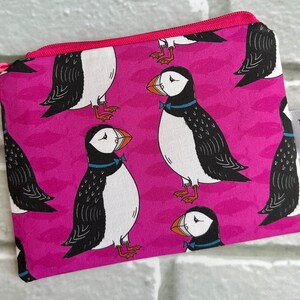 Blue or Pink Puffin fabric coin purse image 5