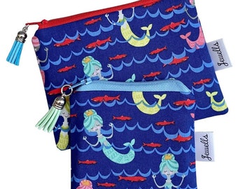 Mermaid navy blue fabric coin purse pouch - 2 sizes