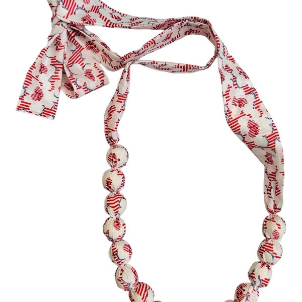 Stripe floral beaded fabric necklace made with Liberty of London fabric stars ivy houses daisy