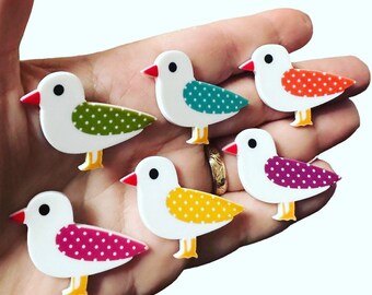 Seagull Resin Brooch polka dot spotty 6 colours designs Cornwall