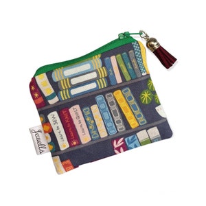 Book Books Purse Bookshelf Coin Purse pouch 2 sizes Bookmark 5 colourways image 1