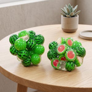 Watermelon Squeeze Ball,TPR Transparent Squishy Fidget Toy,Fruit Pattern Sensory Stress Relief Toy,Anxiety Calming Gift for Kids & Adults