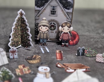 Pocket Pals Winter Friends Printbaar Papieren Speelgoedpoppenhuis | Kerst Papieren Poppen | Winteractiviteit voor Kinderen | Miniatuurhuis | Kindercadeau