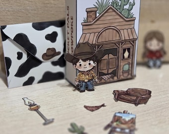 Pocket Pals Cowboy Printable Playset | DIY Paper Doll House | Travel Toy for Kids | Western Activity | Screen Free Toy | Instant Download