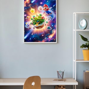 Paquete de pósteres del juego Mario Galaxy / 10 láminas de aventuras espaciales / Arte mural de videojuegos retro / Alta resolución 300 DPI imagen 6