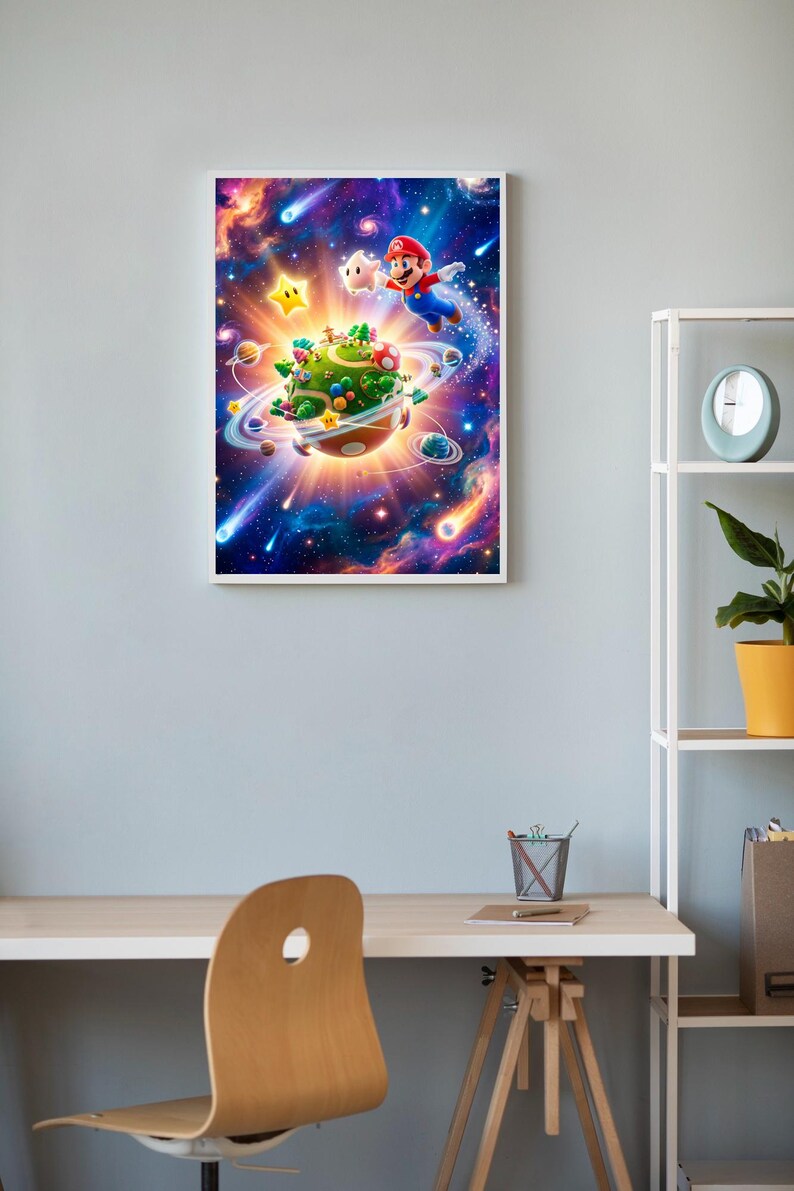 Paquete de pósteres del juego Mario Galaxy / 10 láminas de aventuras espaciales / Arte mural de videojuegos retro / Alta resolución 300 DPI imagen 6
