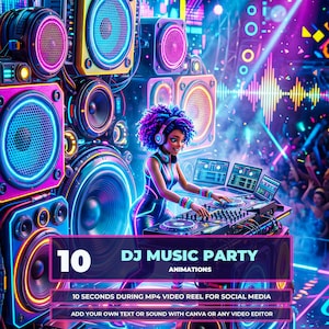 DJ Music Animation Bundle | 10 Animated Video Clips | DJ Visuals & Sound Waves | Instagram Reel Story | Canva Editable MP4