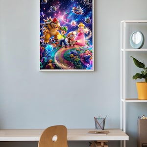 Paquete de pósteres del juego Mario Galaxy / 10 láminas de aventuras espaciales / Arte mural de videojuegos retro / Alta resolución 300 DPI imagen 11