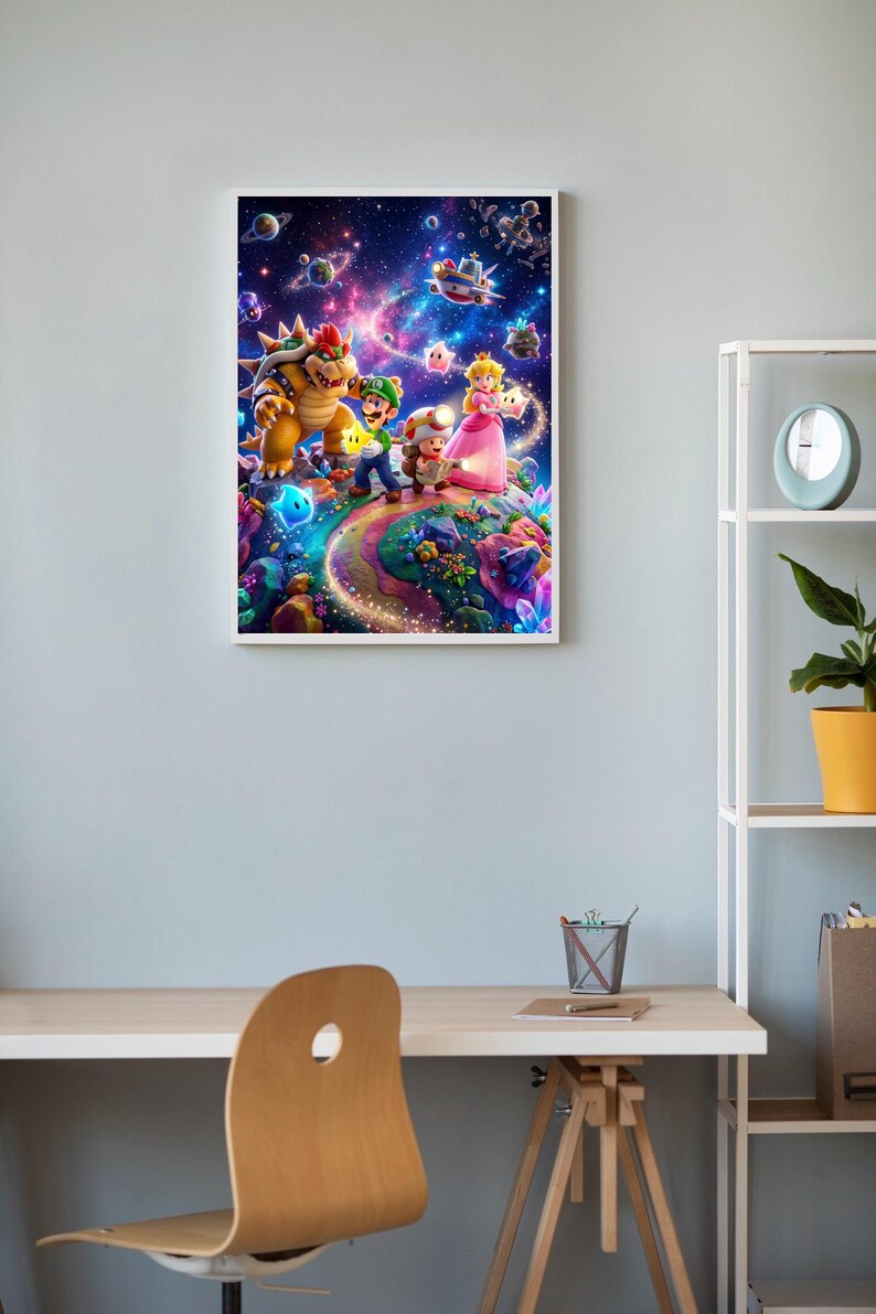 Paquete de pósteres del juego Mario Galaxy / 10 láminas de aventuras espaciales / Arte mural de videojuegos retro / Alta resolución 300 DPI imagen 11