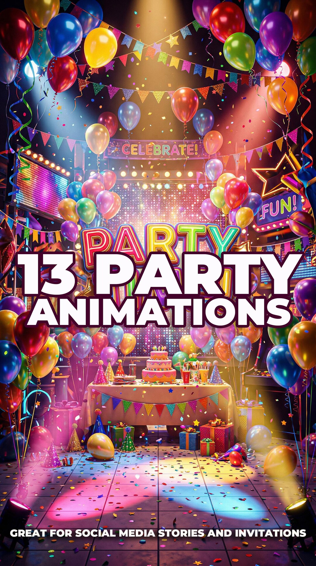 Animated Party Backgrounds Bundle | 13 Video Clips | Confetti & Light ...
