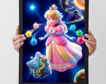 1x Princess Peach Galaxy 2026 Poster, A2 Game Canvas Poster 3584x4800 pixels, Kid Gamer Room Decor, Mario Wall art, Video Games Poster