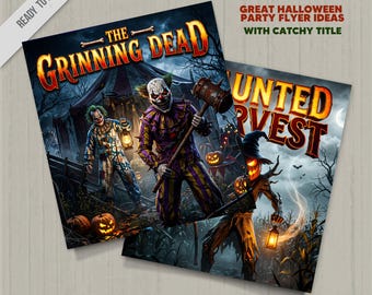 Folletos de películas de terror de Halloween / Plantillas de folletos espeluznantes / Arte mural estilo película de miedo / Listo para Canva y Photoshop / 300 DPI / Fiesta de Halloween