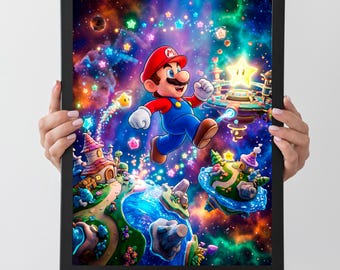 1x Super Mario Galaxy 2026 Poster, A2 Spiel Leinwand Poster 3584x4800 pixel, Kid Gamer Zimmer Dekor, Mario Wandkunst, Videospiele Poster