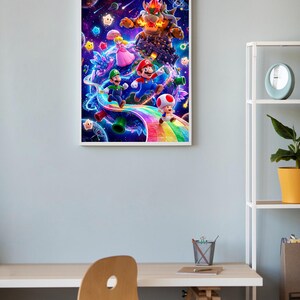 Paquete de pósteres del juego Mario Galaxy / 10 láminas de aventuras espaciales / Arte mural de videojuegos retro / Alta resolución 300 DPI imagen 5