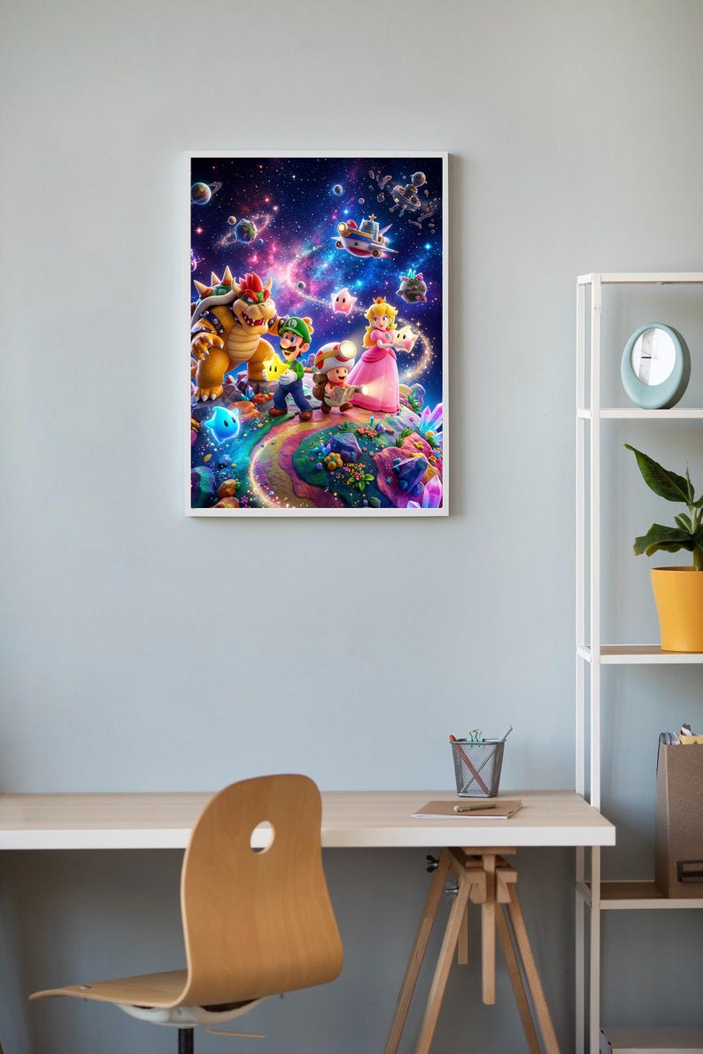 Paquete de pósteres del juego Mario Galaxy / 10 láminas de aventuras espaciales / Arte mural de videojuegos retro / Alta resolución 300 DPI imagen 13