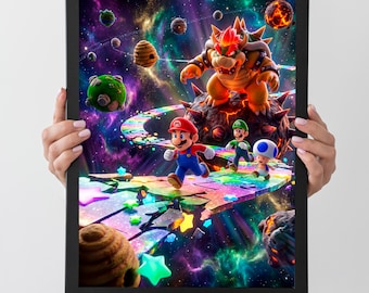 4x Mario Galaxy Game Poster Bundle |Super Space Adventure Prints With Bowser and Luigi | Retro Gaming Wall Art | High Resolusion 300 DPI