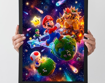 40x Mario Galaxy Gaming Posters Bundle | High Quality Prints 3584x4800 300 DPI | Space Cartoon Wall Art Kids Room Decor