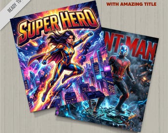 Paquete de imágenes de superhéroes de cómics / 55 imágenes inspiradas en superhéroes con títulos / Arte mural de acción / Decoración imprimible / Superhéroes de los Vengadores