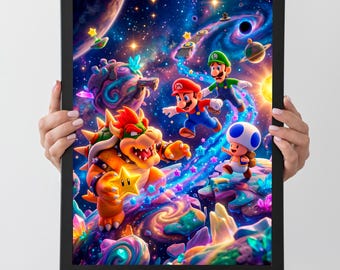 4x Super Mario Galaxy Poster Bundle | Space Gaming Prints | Kids Room Wall Art | 3584x4800px 300 DPI Download