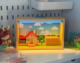 Stardew Valley Farm House Diorama Night Light, 3D Printed Gaming Room Decor (Full Set)