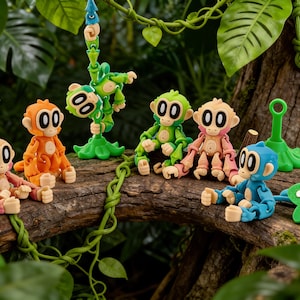 Articulated Monkey Fridge Magnet – Posed 3D Printed Toy Buddy, Seasonal Decor, Leaf Hanger