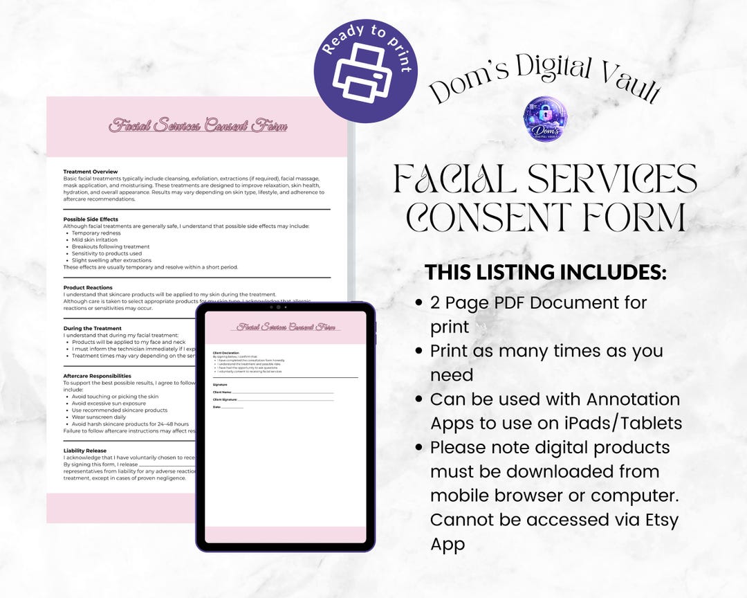 Facial Services Consent Form for Facialists | Client Intake PDF ...