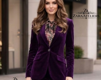 Weddings Women’s Deep Purple Velvet 2-Piece Suit | Tailored Single-Button Violet Blazer Trousers