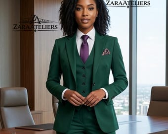 Smaragdgrüner 3-teiliger Damenanzug Slim Fit - Maßgeschneiderte Blazer Anlässe Bräutigam Hochzeitsanzüge Formell