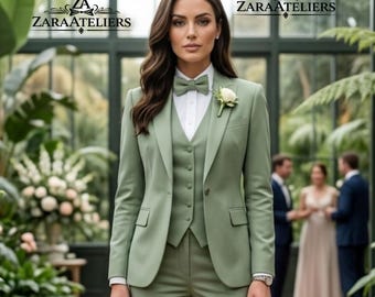 Women’s Sage Green 3-Piece Suit Slim Fit – Tailored Wedding Blazer Grooms