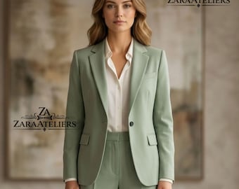 Women’s Sage Green 2-Piece Suit | Tailored Single-Button Blazer Party Weddings Business