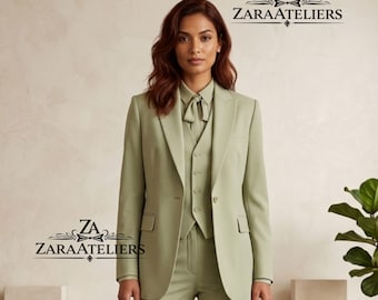 Weddings Women’s Suit Sage Green 3-Piece Formal –Slim Fit Trousers Tailored Evening Blazer Party