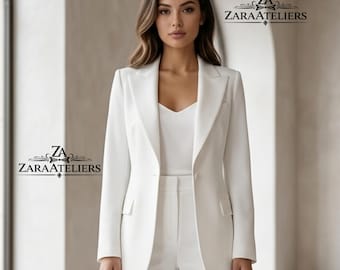 Women’s White 2-Piece Suit Set | Tailored Single-Breasted  Blazer Trousers Weddings Party