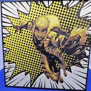 Sabretooth‑Style Comic Burst Lithograph – 8×8 PLA Wall Art with Frame & Stand