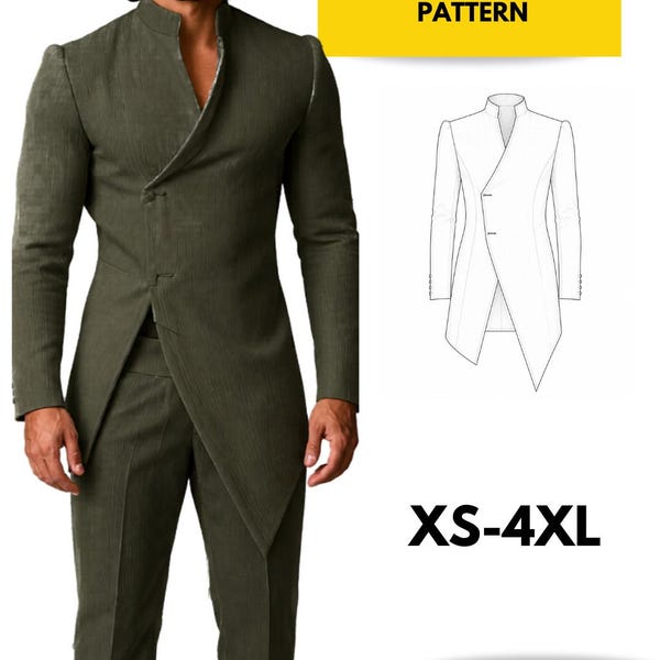 Longline Jacket Sewing Pattern, Avant-Garde Blazer pattern, Mandarin Collar Jacket, Futuristic Jacket, Asymmetric Closure Blazer pdf