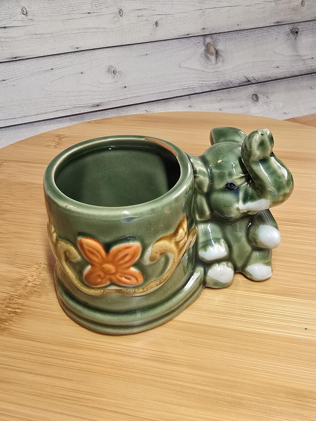 Vintage Majolica Jade Green Lucky Elephant Pottery Mini Planter ...