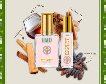 Halo Unisex Perfume Oil & Perfume Spray | Boozy Gourmand Fragrance | Cognac Cinnamon Praline Almond Scent | Phthalate-Free | Unisex Gifts