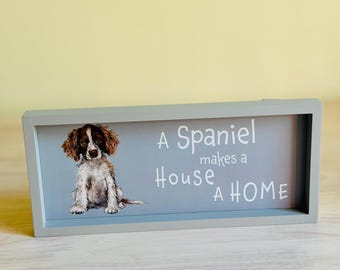 Placa decorativa de spaniel, letrero con cita sobre perros, regalo rústico para amantes de las mascotas, decoración gris para el hogar.